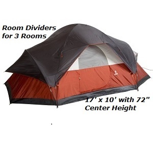 Coleman Red Canyon Family Dome Camping Tent, 8-Person Modified, 17-Foot x 10-Foot Camping 3 room Tent with full rainfly, waterproof floor.